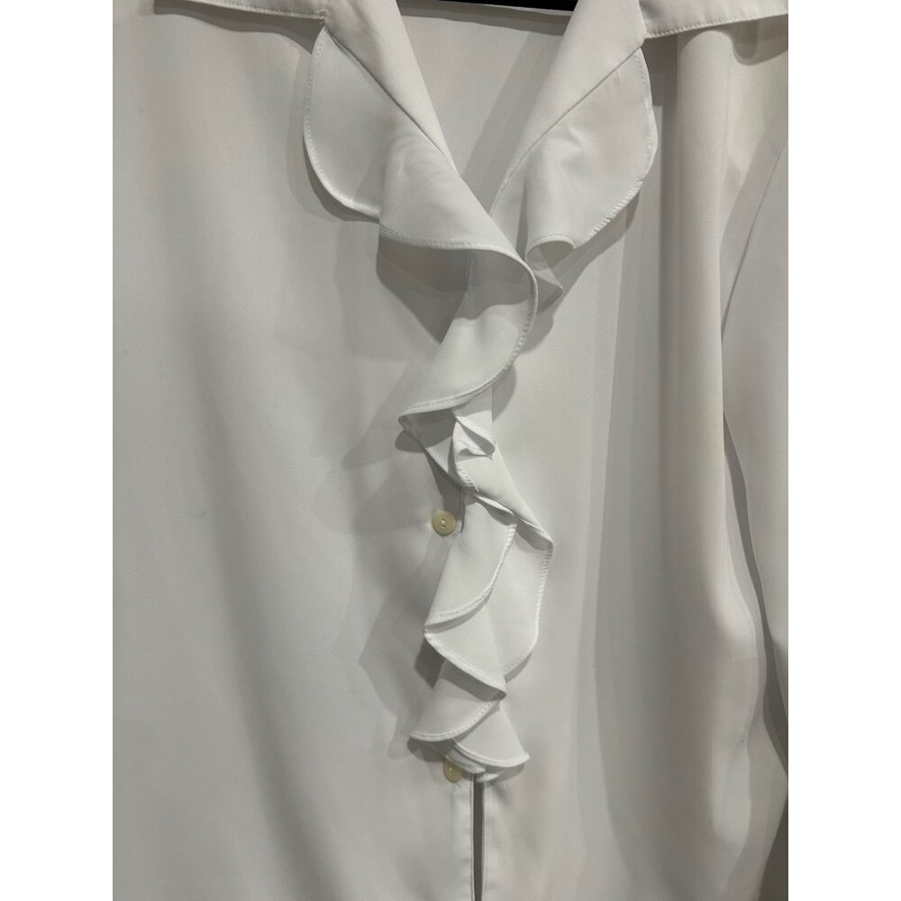 Anna White Ruffle Button-Down Blouse Long Sleeve … - image 3